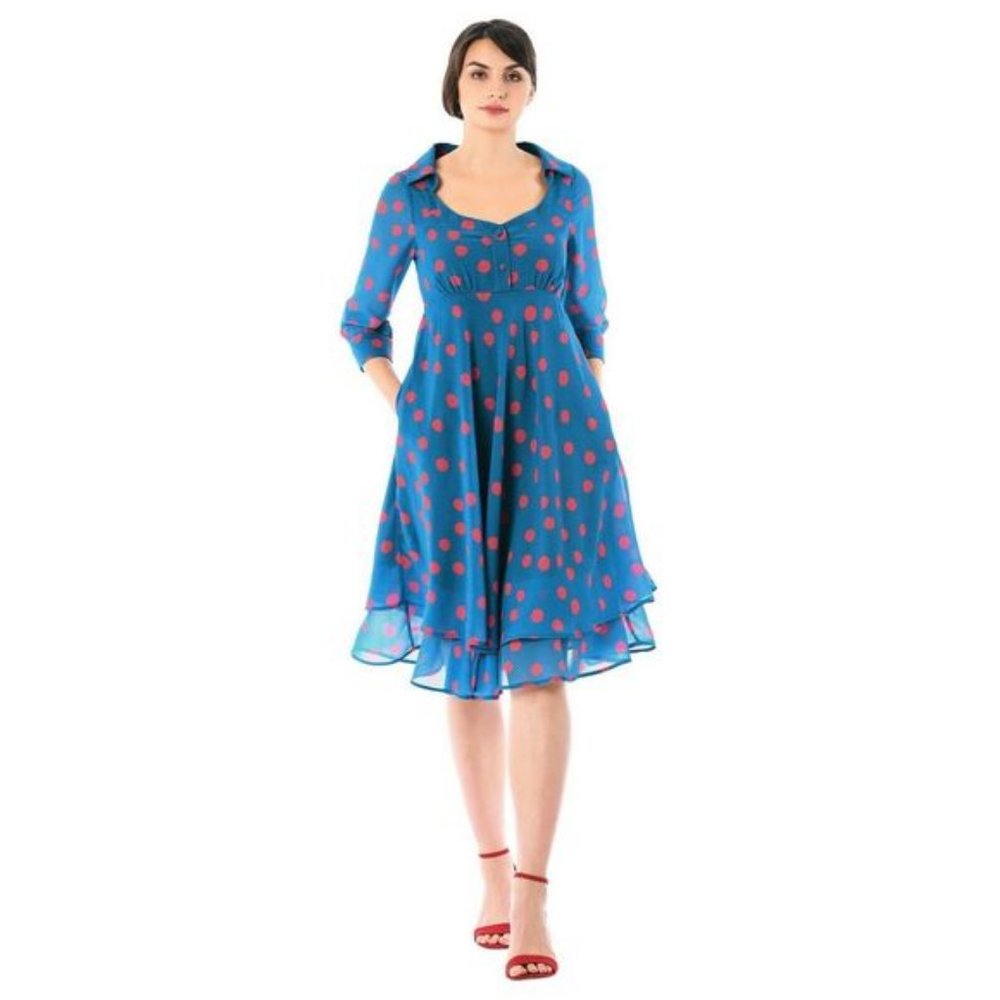 NWOT eShakti Georgette Polka Dot Midi Dress L 14